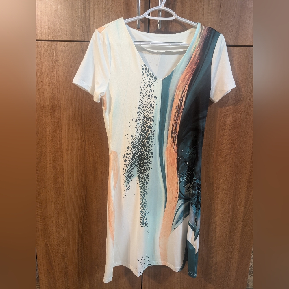 Shein V-Neck Printed A-Line Short Sleeve Dress